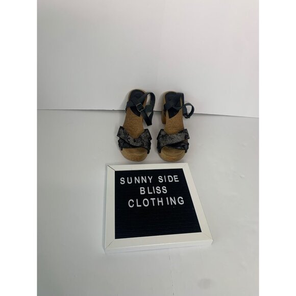 Porronet Black Sparkle Leather Cork Wedge Heels Size 8 - Picture 1 of 13